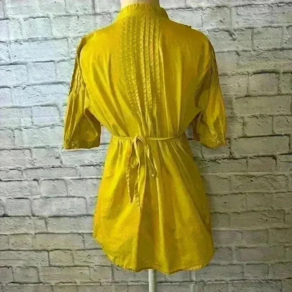 Elle Women’s Small Yellow Tunic Top with Pleat and Ruffle Detail 100% Cotton - Picture 2 of 13